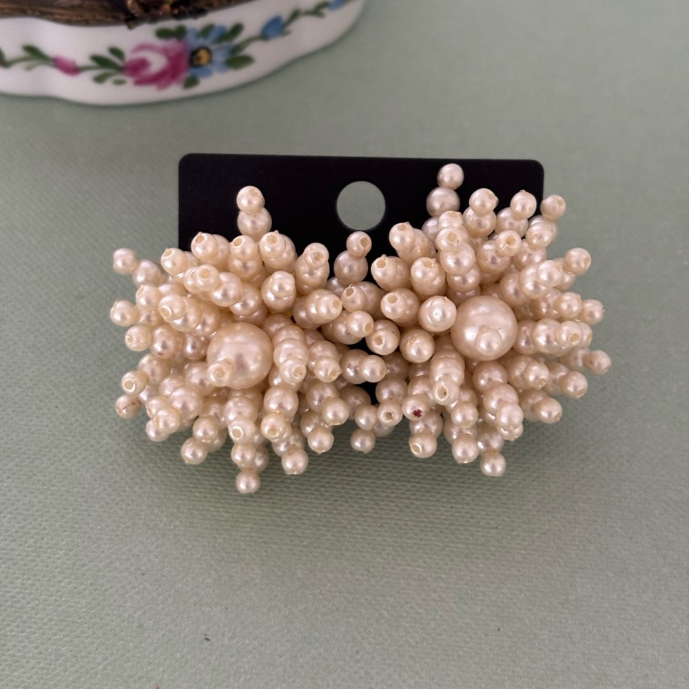 Vintage faux pearl beaded cluster earrings